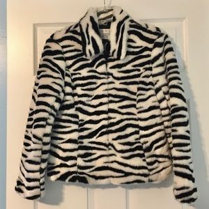 Nine West Faux Fur Zebra Print Jacket XS Vintage Cozy